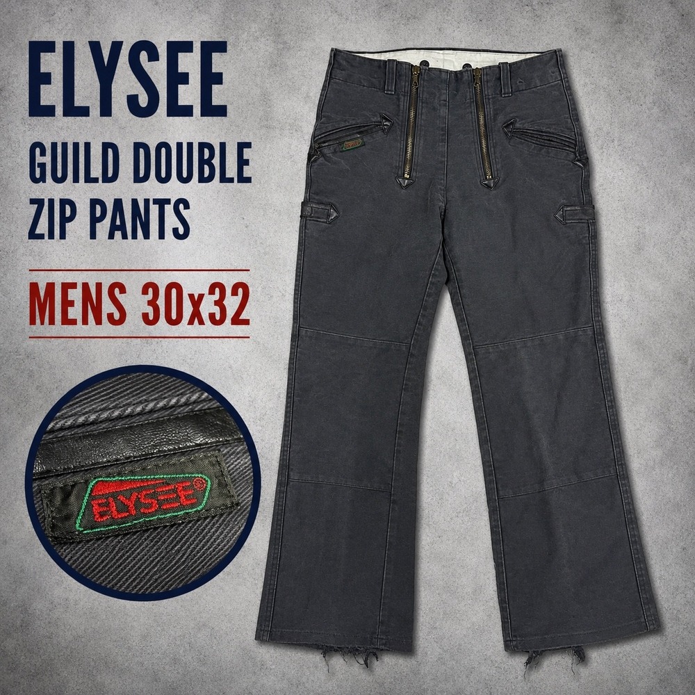 Elysee Guild Double Zip Work Pants Men 30x32 Black Distressed Doppelpilot-Sanfor